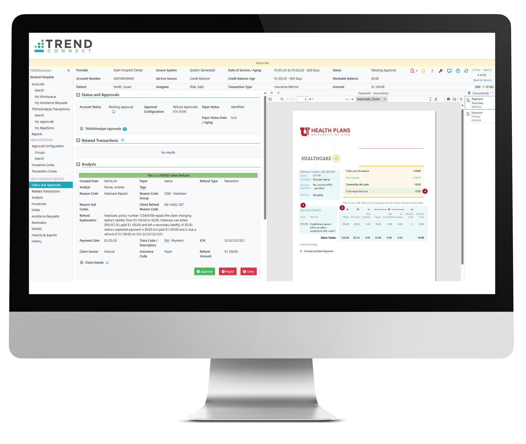Image of the TRENDConnect software on a desktop computer